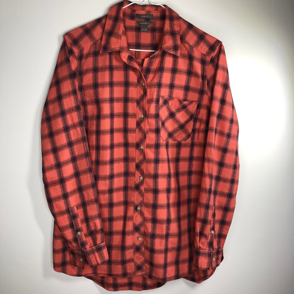 Eddie Bauer Red Black Casual Button Down Shirt Size M